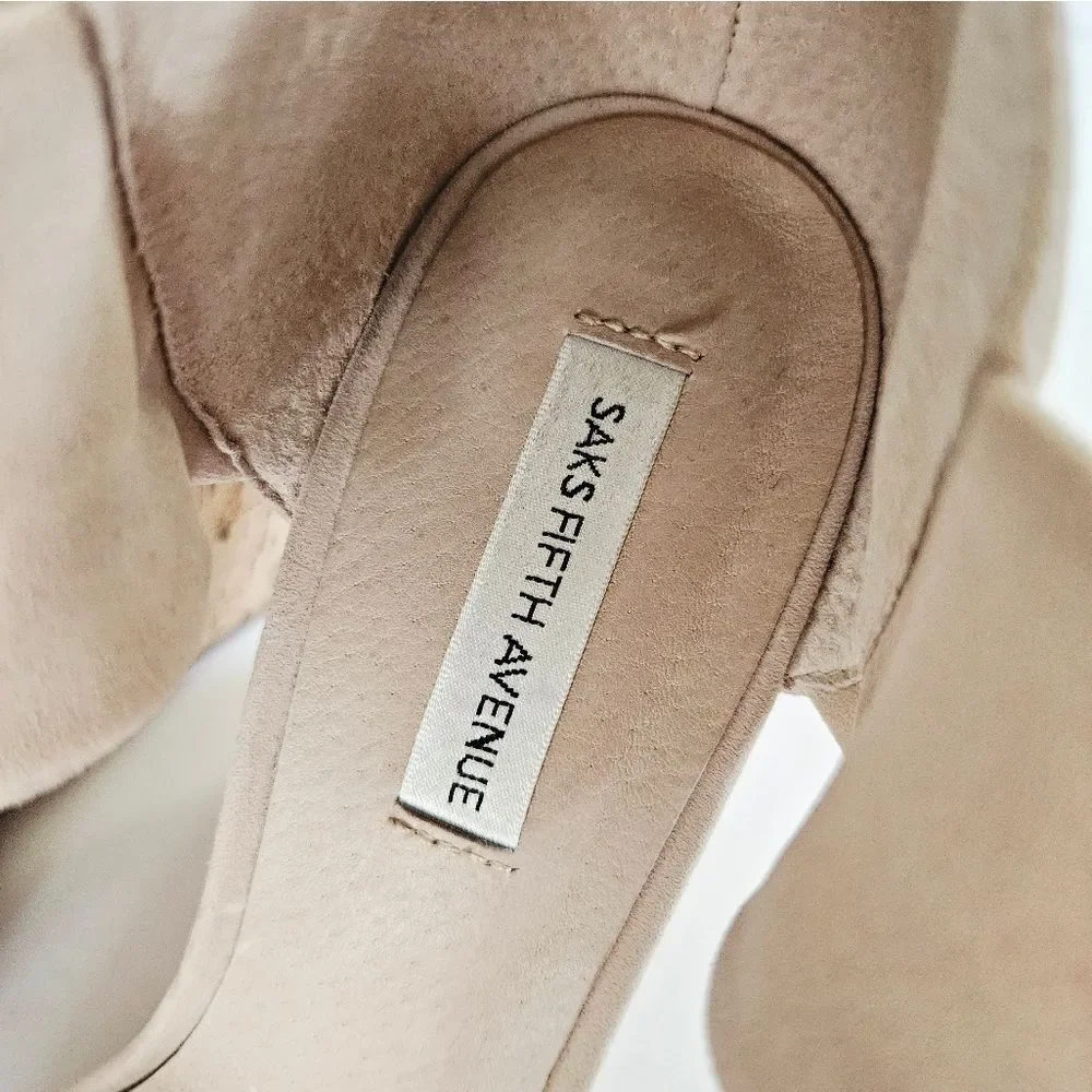 Saks Fifth Avenue Mckenna Cork & Suede Leather Wrap Platform Wedge Sandals 8.5